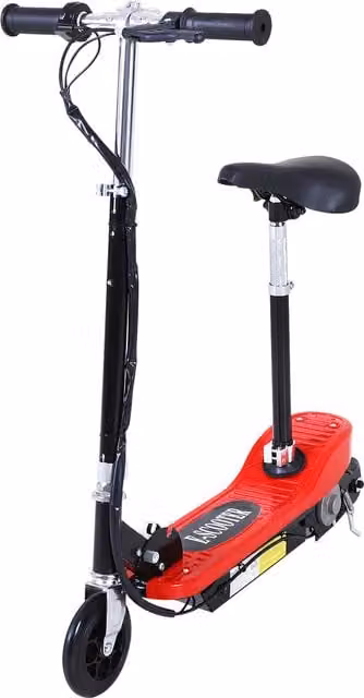 HOMCOM Foldable 120W Electric Powered Scooter with Adjustable Seat and Brake, Red