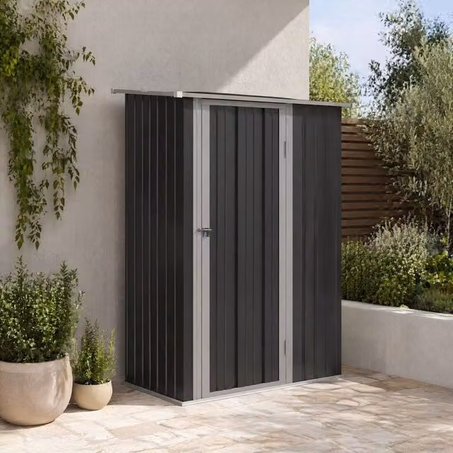 STILVORA Grey Galvanised Steel Pent Garden Storage Shed with Lockable Single Door, W/D/H: 142 x 79 x 189 cm – 1