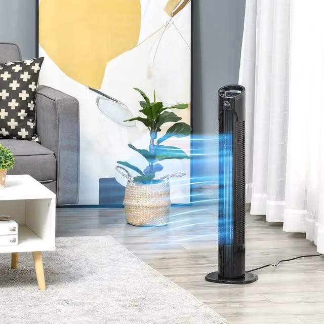 HOMCOM Black Tower Fan with 9 Settings, 7.5h Timer and 70 Degree Oscillation