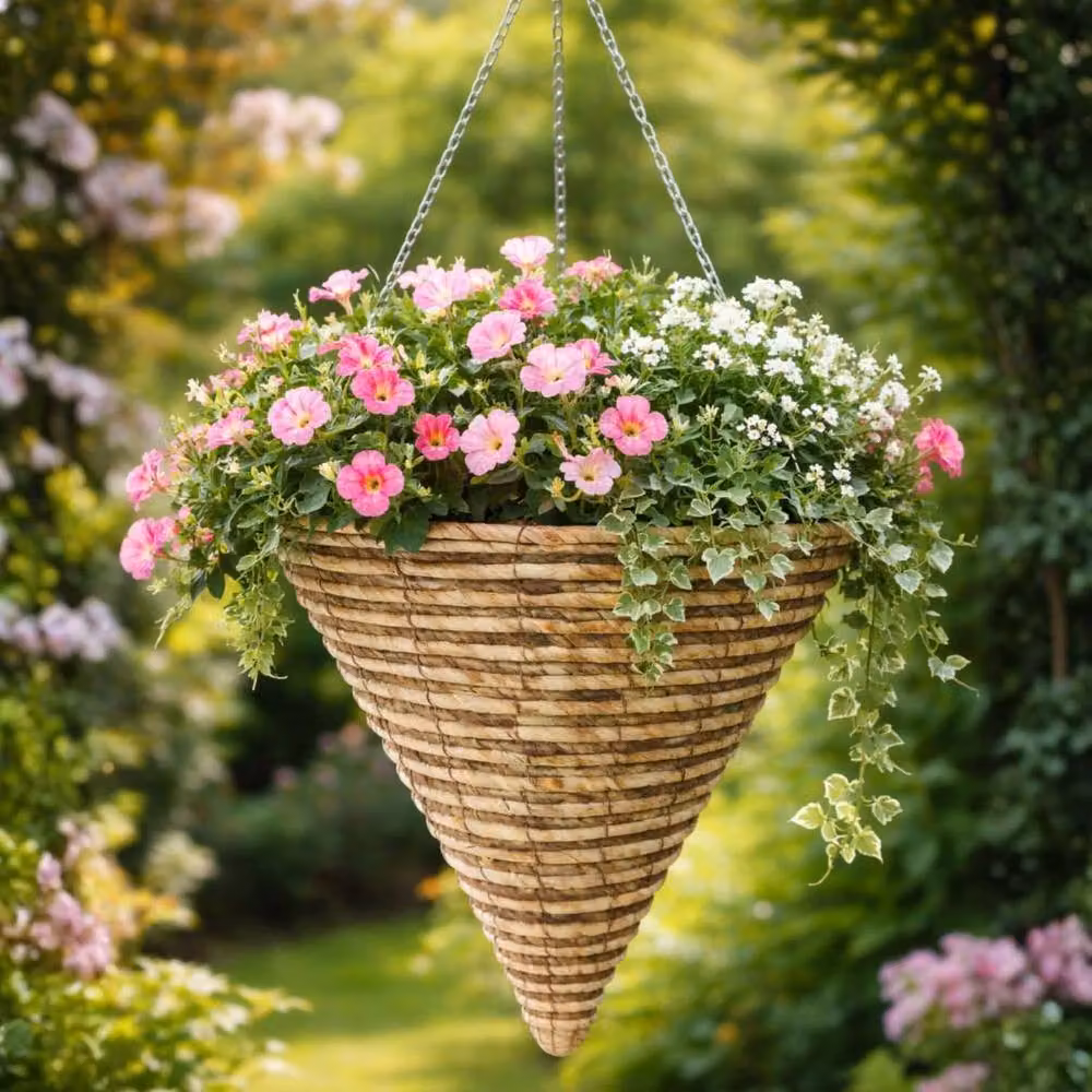 Marco Paul Brown Cone Rattan Hanging Basket Planter – 2