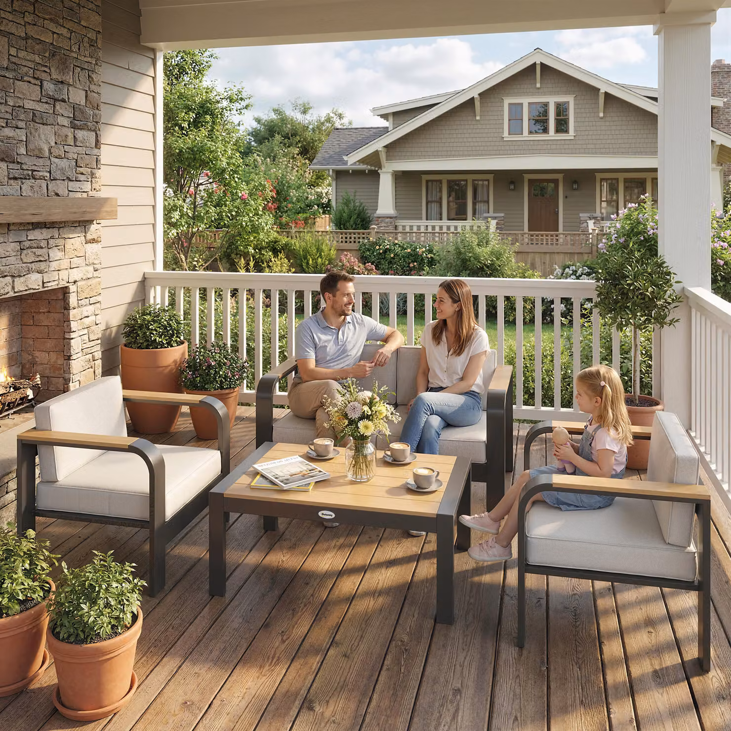 Outsunny 4 Seater Aluminium Garden Furniture Set with Olefin Cushions in Beige – 2