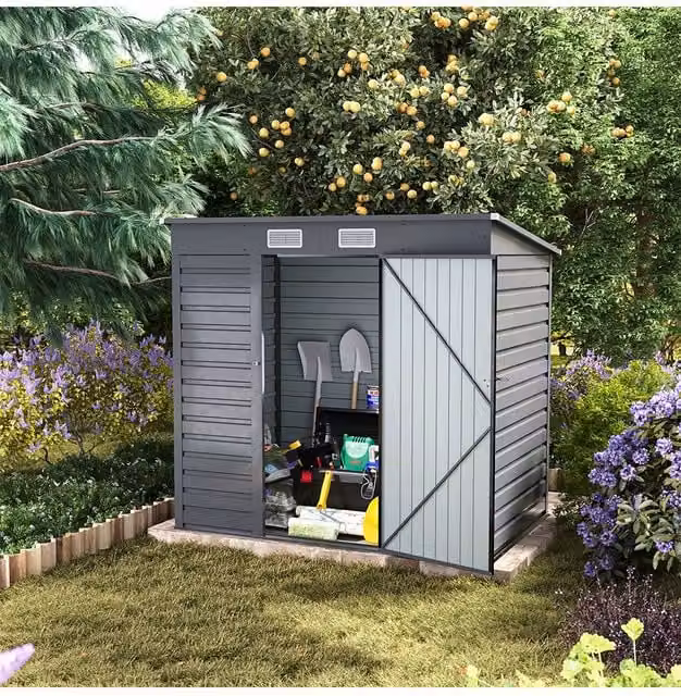 Living and Home Grey Galvanised Steel Pent Garden Storage Shed with Side Vent, W/D/H: 183.5 x 130.2 x 188.6 cm – 1