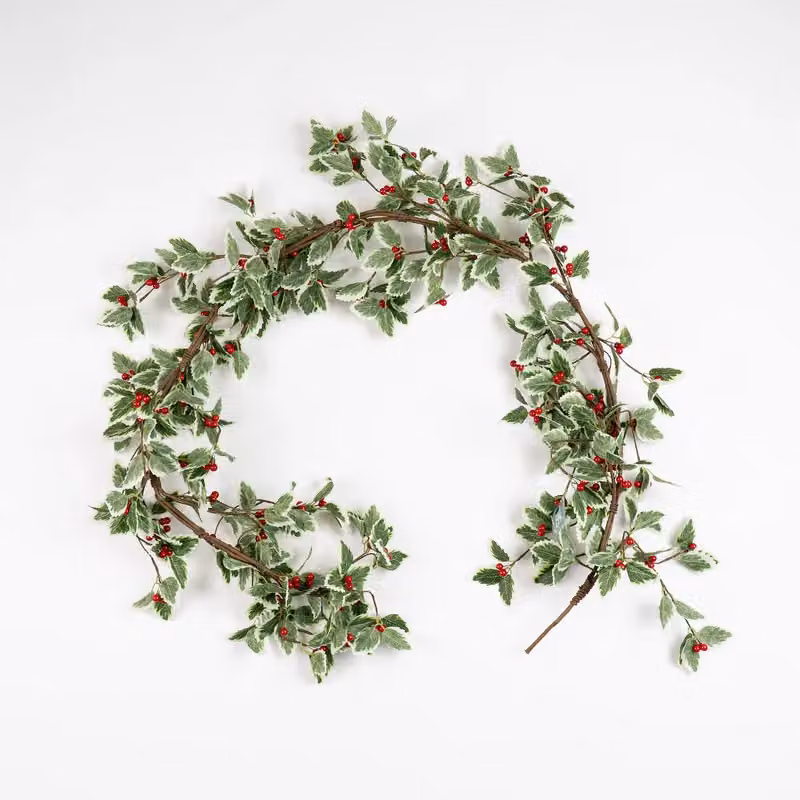 Scottish Everlastings Ltd 180cm Green Faux Holly Garland with Red Berries – 2
