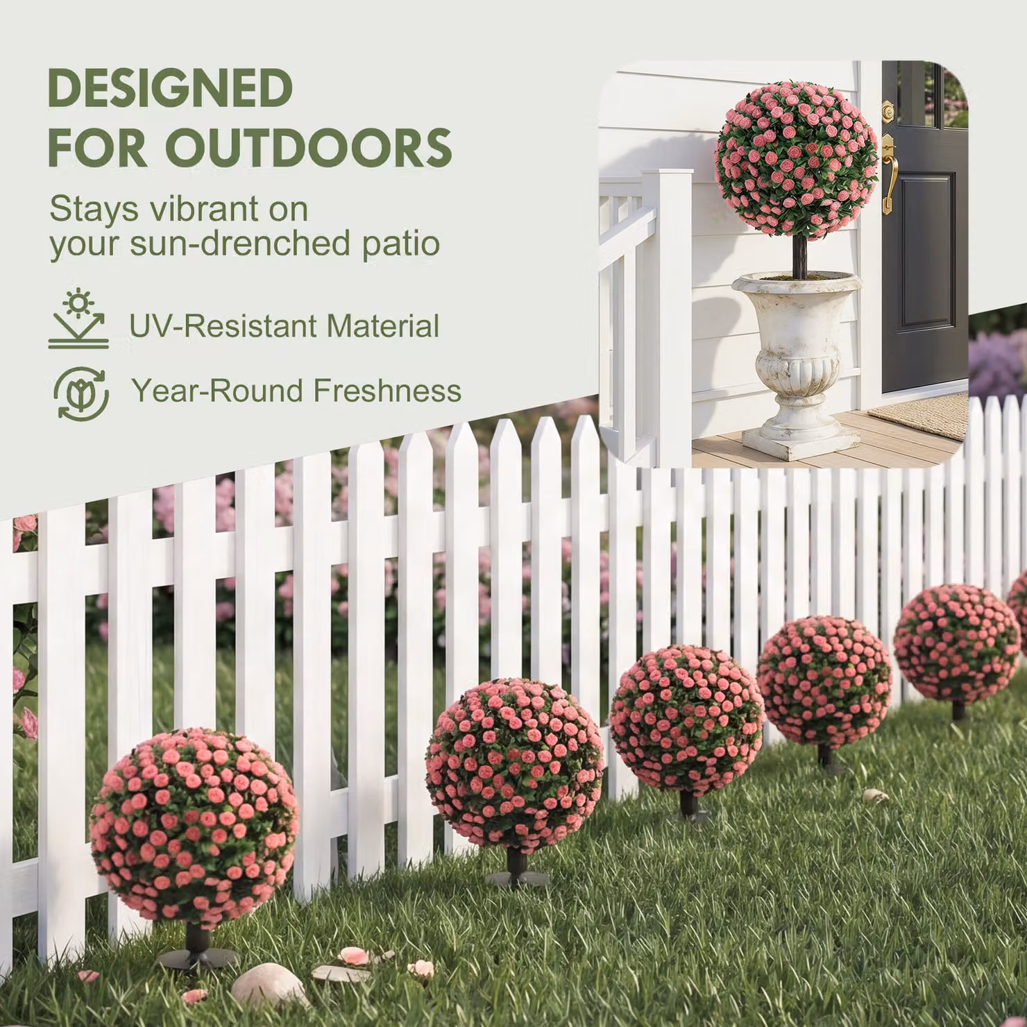 HOMCOM 2-Pack Pink Artificial Rose Topiary Trees, UV Resistant Round Floral Tabletop Plants, Height: 55 cm – 4