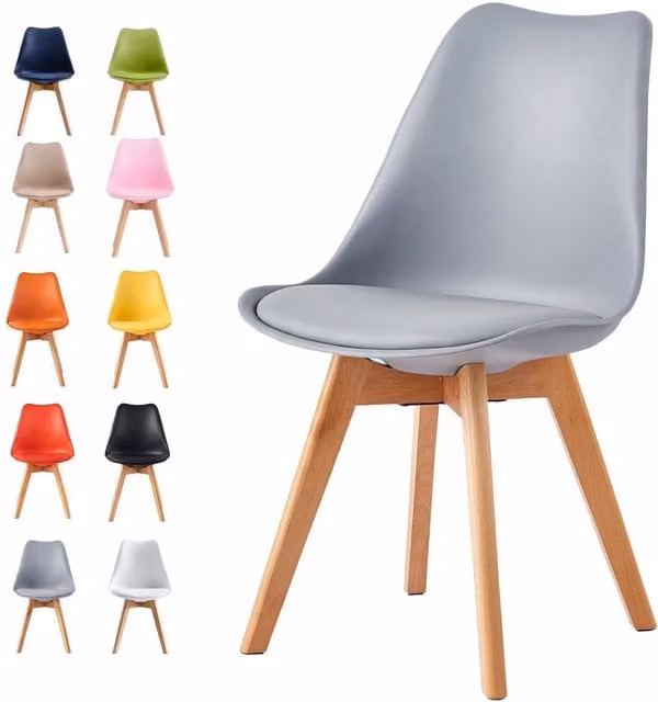 MCC Direct Eva Set of 4 Grey Fabric Dining Chairs with Solid Pine Wood Legs