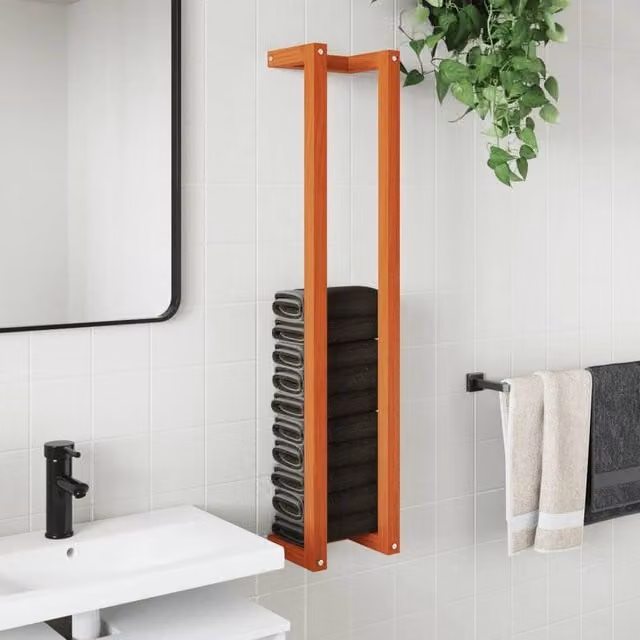 Berkfield Home Wax Brown Solid Wood Pine Towel Rack W/D/H: 23 x 18 x 110 cm