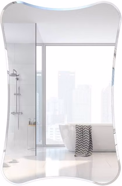 KEEPREAPER White Glossy Frameless Wall Mounted Bathroom Cabinet with Mirror and 2 Internal Shelves, W: 50 cm, H: 76 cm