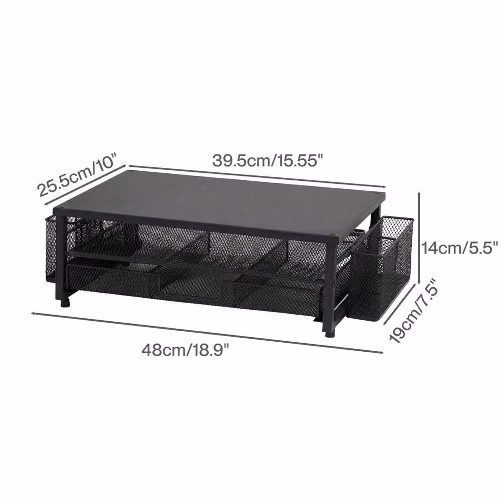 Levede Metal Monitor Riser Desk Organiser with Drawer, Black – 4