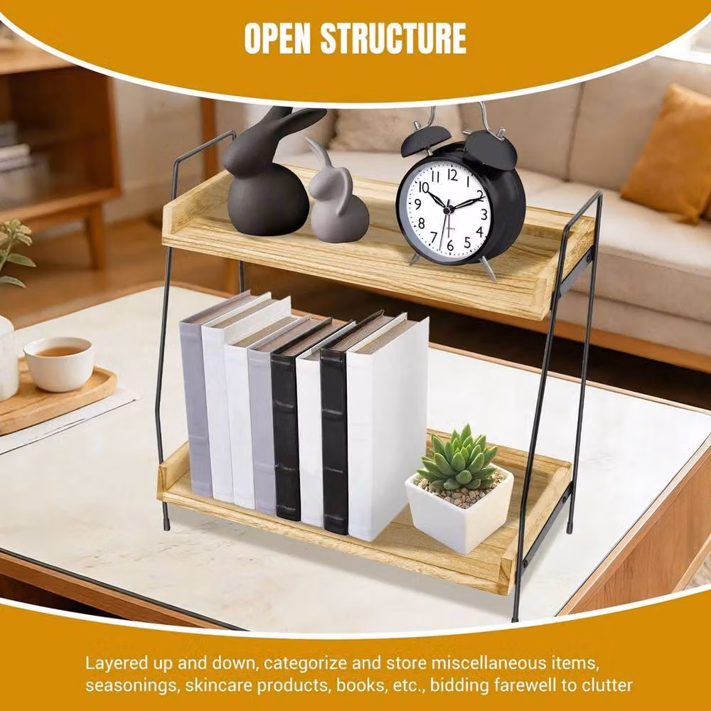 KORVIXA 2 Tier Coffee Station Organizer Rack in Beige, W/D/H: 100 x 100 x 37.5 cm – 2