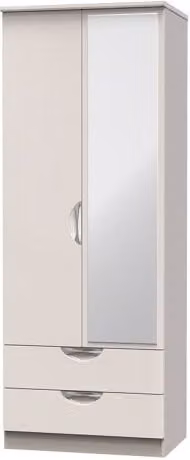 ASC Corsica Modern Tall Mirrored Double Wardrobe with 2 Doors and 2 Integrated Drawers
