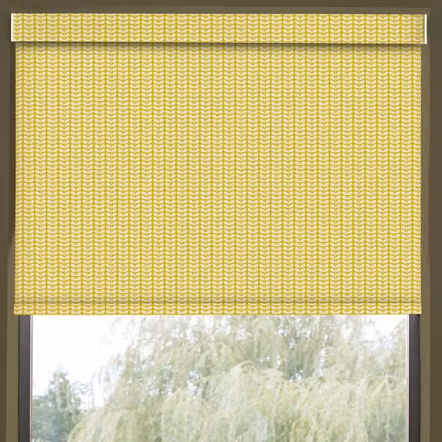 Orla Kiely Tiny Stem Made to Measure Blackout Roller Blind, Yellow Floral Pattern