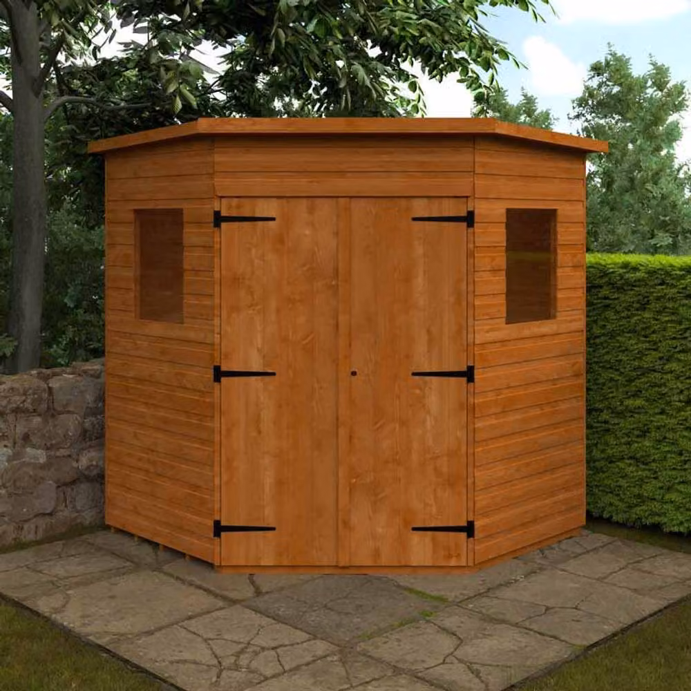 Buttercup Farm Corner Shed in Burnt Orange with Double Doors and Gable Roof – 2
