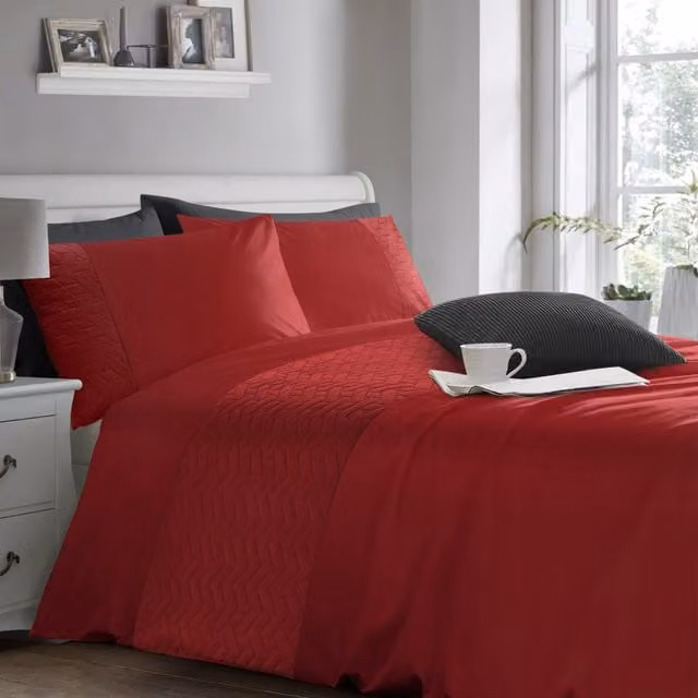 Velosso Pinsonic Design Duvet Cover and Pillowcase Set in Red, Black and Silver, Single, W: 90 cm, H: 200 cm