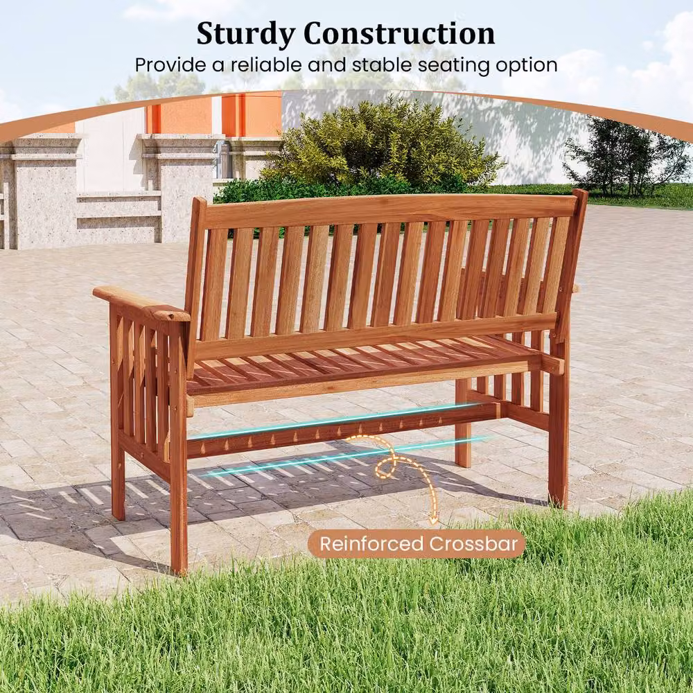 Costway Rustic Wood 2-Person Garden Bench with Backrest in Brown – 4