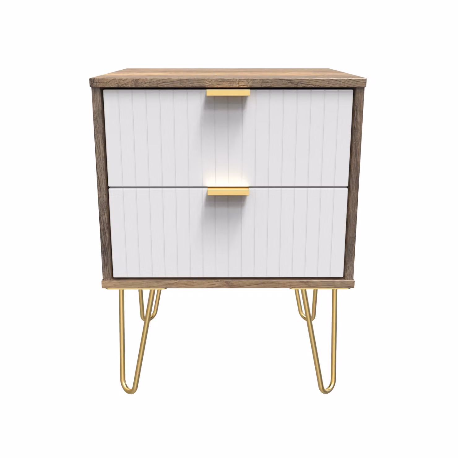 2 U Bexley Ready Assembled 2 Drawer Bedside Cabinet in White and Gold with Striped Matt Finish – 2