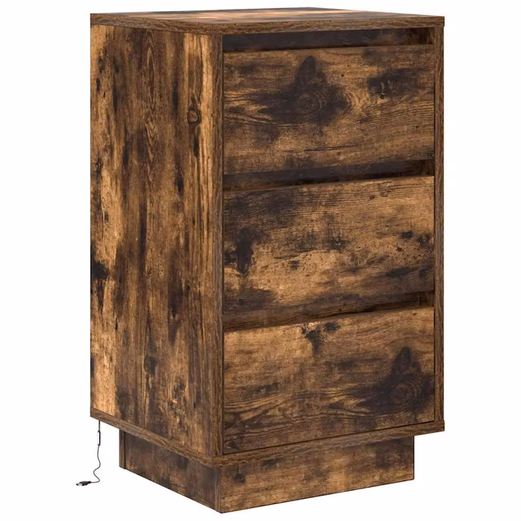 Berkfield Home Bedside Cabinet with Integrated LED Lights in Smoked Oak, W/D/H: 38 x 34 x 65 cm – 3