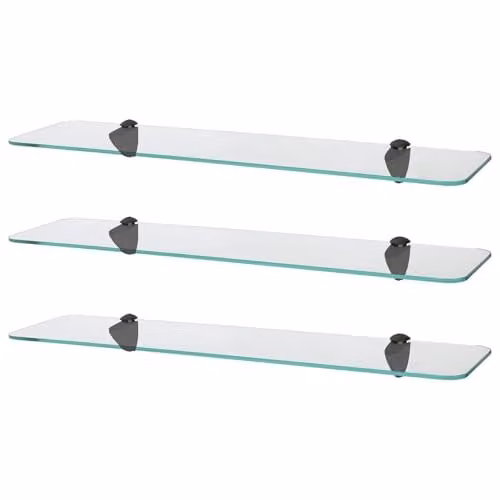 Harbour Housewares Set of 3 Rounded Floating Glass Bathroom Shelves, 60cm, Black and Transparent – 1