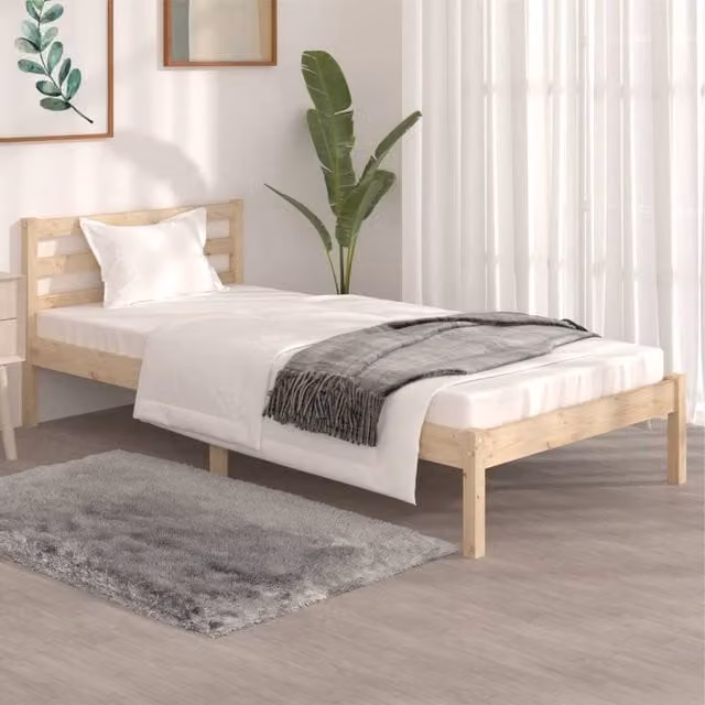 Berkfield Home Single Solid Wood Pine Bed Frame, Brown, W/D/H: 90 x 190 cm