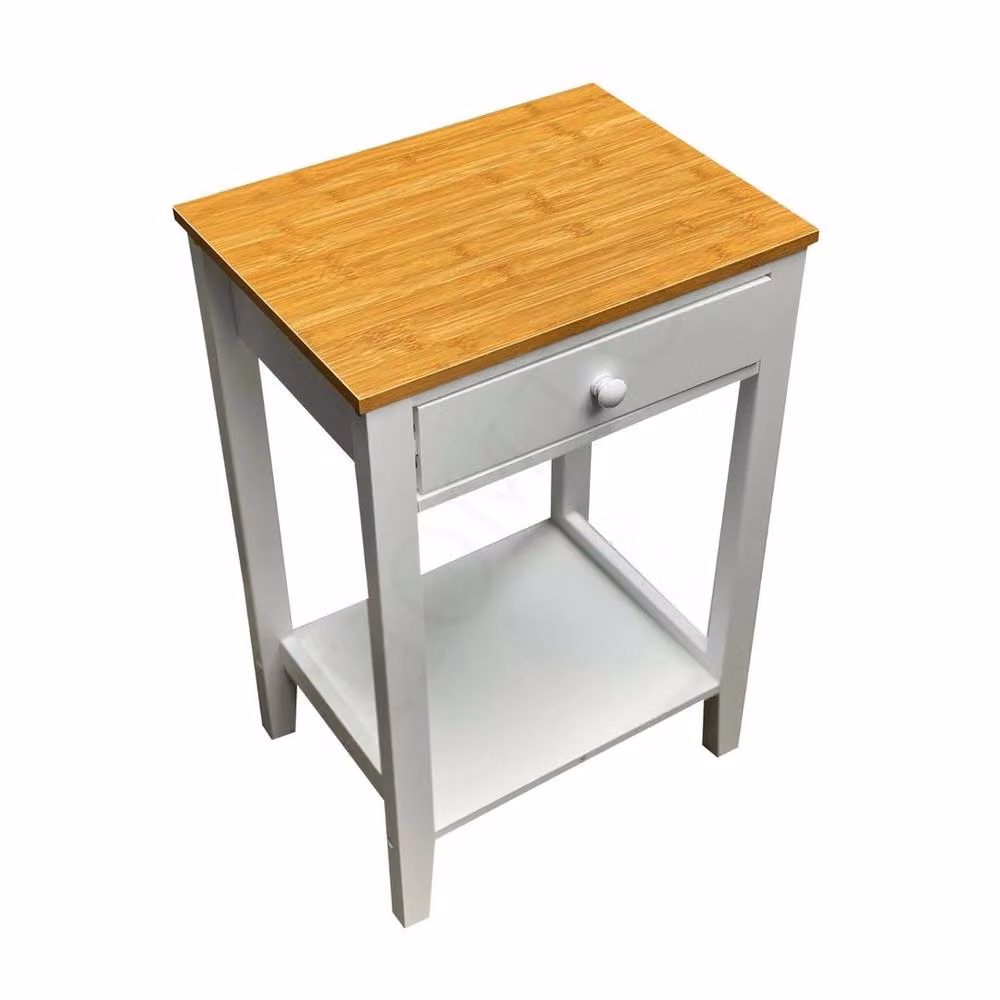 EONLION White Lacquered Oak Wood Bedside Table Cabinet Storage, Width: 100 cm – 2