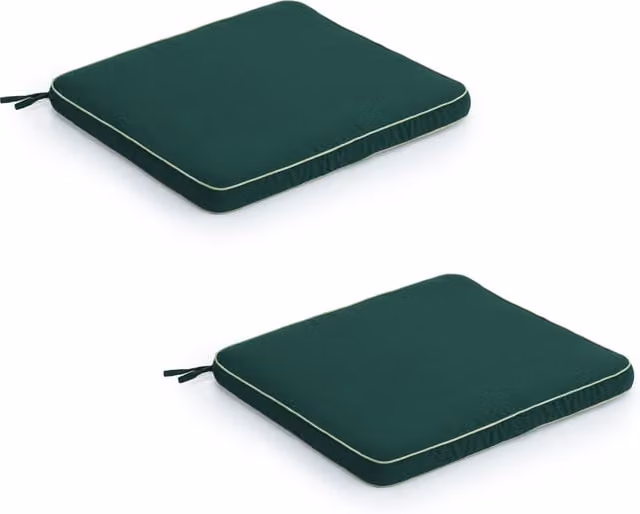 Gardenista Green Square Outdoor Garden Chair Seat Pad with Non-Slip Ties and Cords, Pack of 2