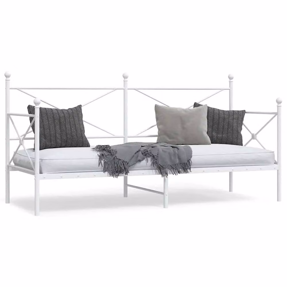 Berkfield Home Durable Metal Day Bed in White, W/D/H: 90 x 200 cm