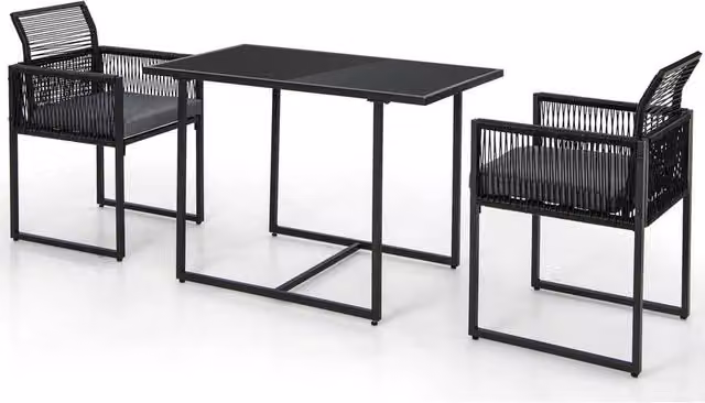 FLAVORA Grey Foldable Rattan Chair and Table Set in Black – 1