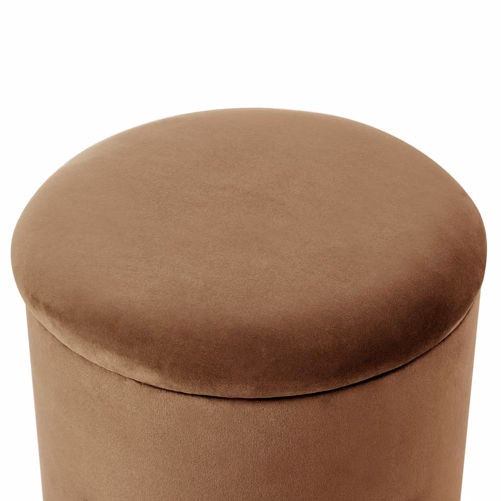 Wyld and Coco Dark Brown Velvet Storage Pouffe with Pine Wood Base – 4
