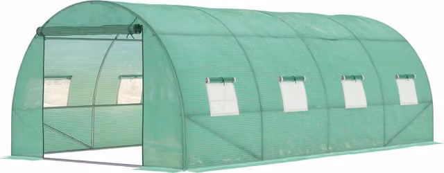 Outsunny Green Large Walk-In Polytunnel Greenhouse with Steel Frame and Roll Up Windows, W: 6 m, D: 3 m, H: 2 m