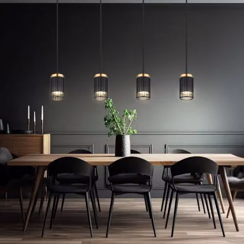 Netlighting Korben Bar Pendant Ceiling Light in Black and Gold, 4x GU10 Sockets, W/D/H: 60 x 6 x 60 cm, Height Adjustable up to 120 cm – 2