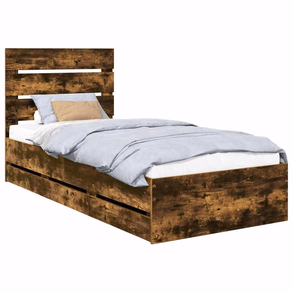 Berkfield Home Modern Bed Frame with Drawer in Smoked Oak Brown, W/D/H: 90 x 190 cm – 2