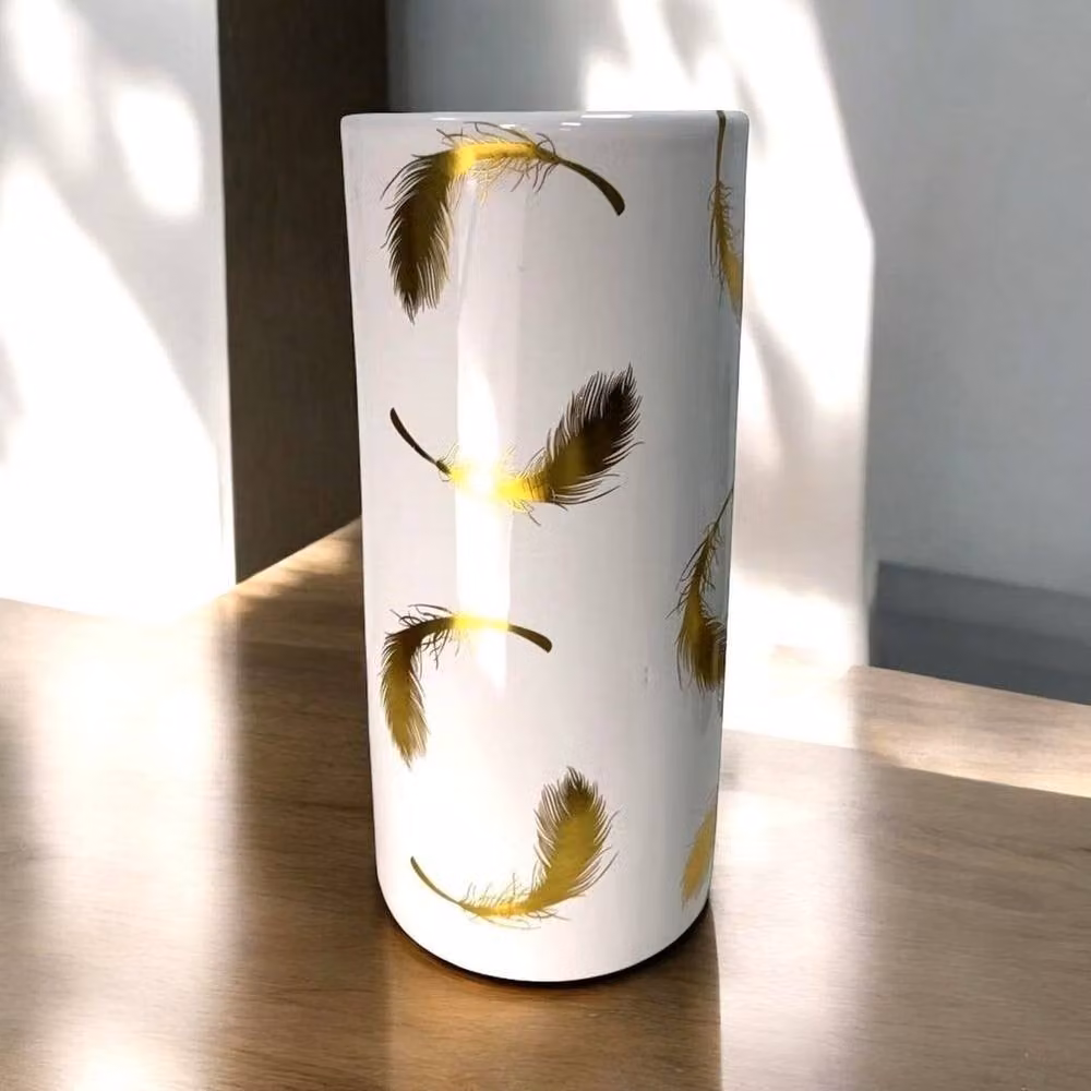 Minster Ceramic Gold Leaf Umbrella Stand in White, W20 x D20 x H46 cm – 2