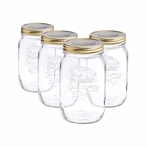 Bormioli Rocco Quattro Stagioni Glass Preserving Jars with Screw Lids, Transparent, 1.5 l, Pack of 4