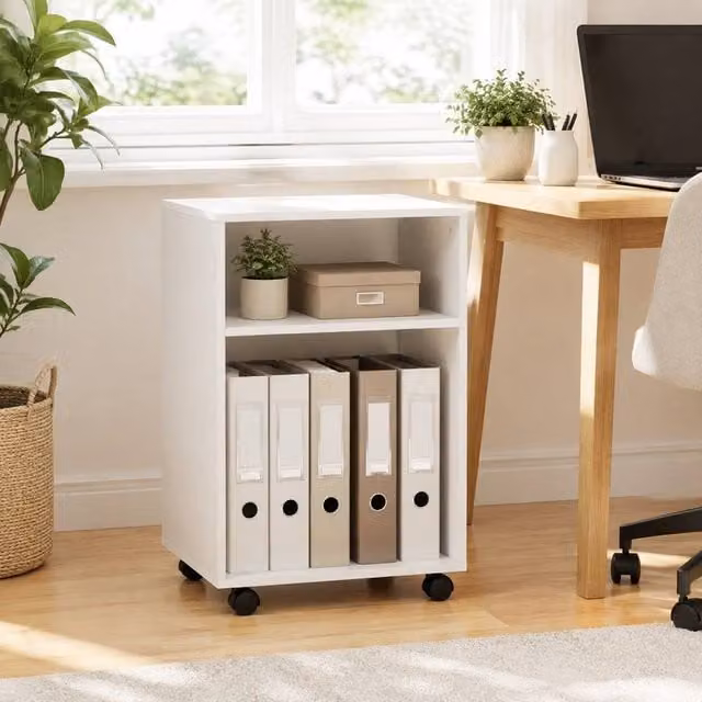 STILVORA Printer Stand with Storage and Castors, White – 1