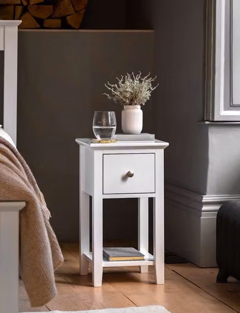 Gallery Direct Hastings Set of 2 Modern Lacquered Rubberwood Bedside Tables in Soft White