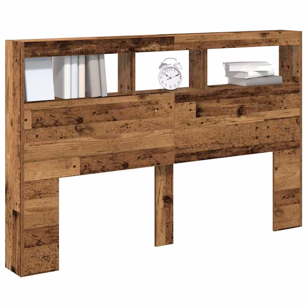 Berkfield Home Headboard Cabinet with LED in Old Wood Brown, W: 160 cm, D: 17 cm, H: 102 cm – 4