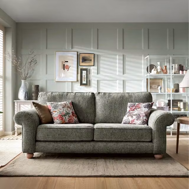 Abakus Direct Ingrid 3 Seater Upholstered Fabric Sofa in Rifle Green with Scatter Cushions