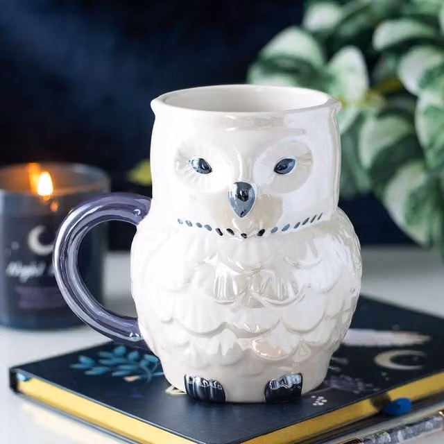 Uniqueful Owl Shaped Iridescent Ceramic Mug in White, 1000ml – 1