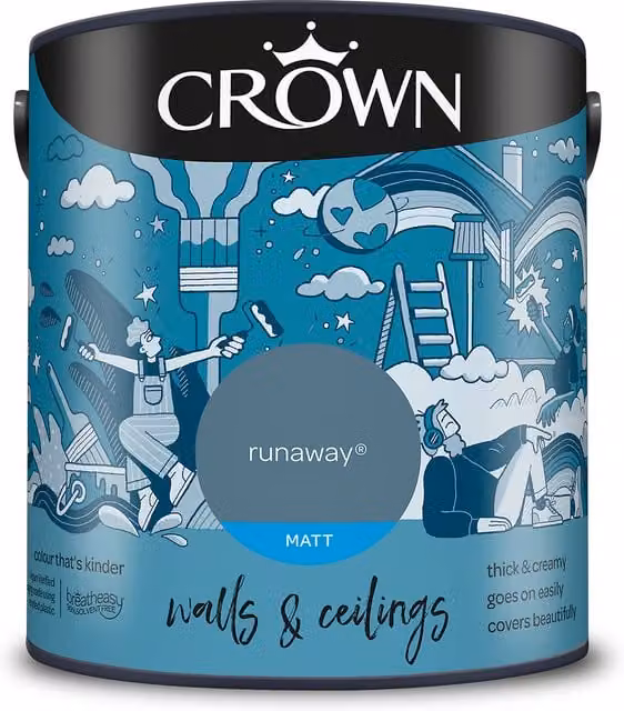 Crown Matt Breatheasy Emulsion Paint - Runaway Blue (Water-Based, Solvent-Free)