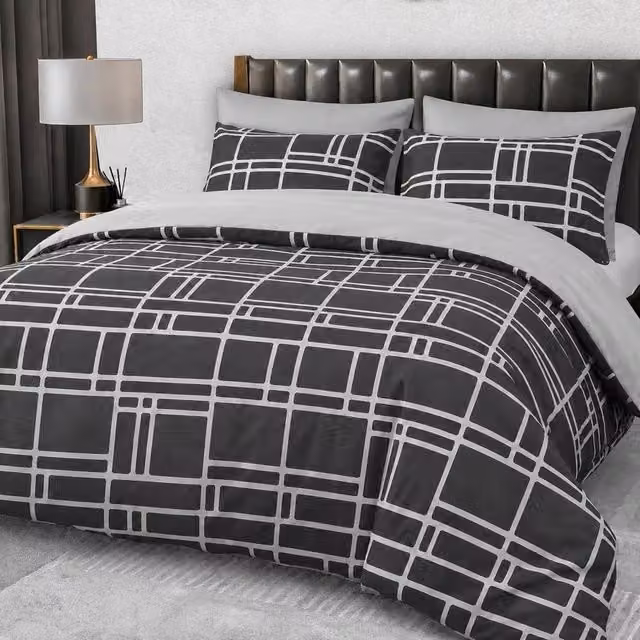 Pamposh Reversible Microfibre Duvet Cover and Pillowcase Set in Charcoal Grey, Single Size (90 x 200 cm)