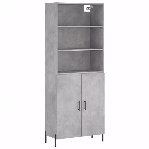 vidaXL Modern Highboard in Concrete Grey, W/D/H: 69.5 x 34 x 180 cm
