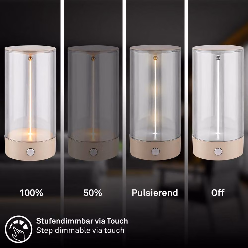 Briloner Beige LED Wireless Table Lamp with Touch Control and Warm White Light, H 14.5 x W 7 x D 7 cm – 3