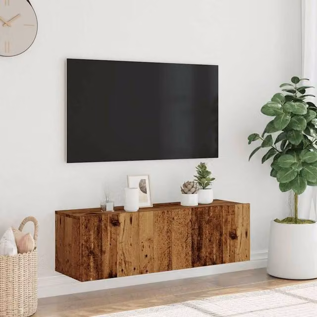 Berkfield Home Wall Mounted TV Cabinet in Brown Rustic Wood, W/D/H: 100 x 30 x 30 cm – 1