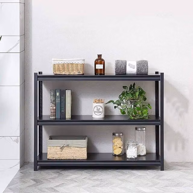 KORVIXA 3 Tier Boltless Garage Storage Shelving Steel Racking, Black, W: 90 cm, D: 80 cm, H: 90 cm