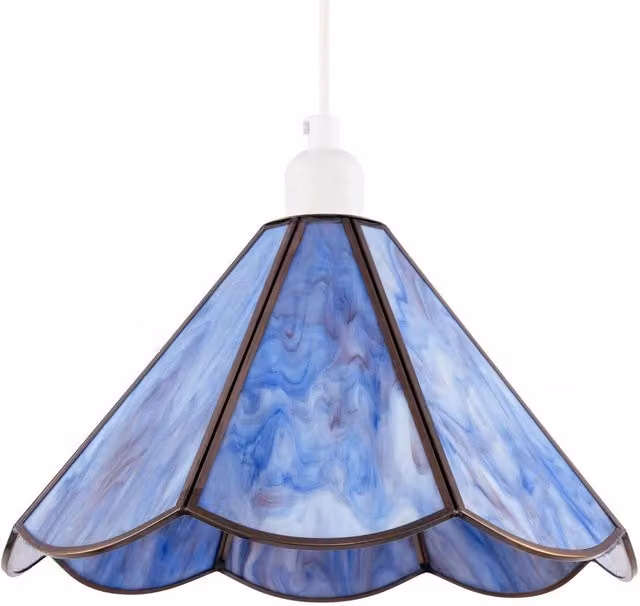 Happy Homewares Tiffany Glass Panelled Easy-Fit Pendant Shade with Antique Brass Trim in Purple and Blue, Diameter: 30.48 cm – 1