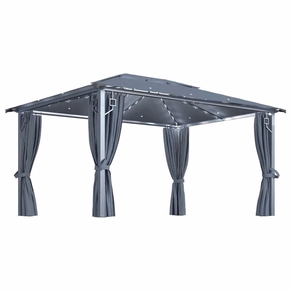 Berkfield Home Anthracite Aluminium Gazebo with Curtains and LED String Lights, W 4 m x D 3 m – 2