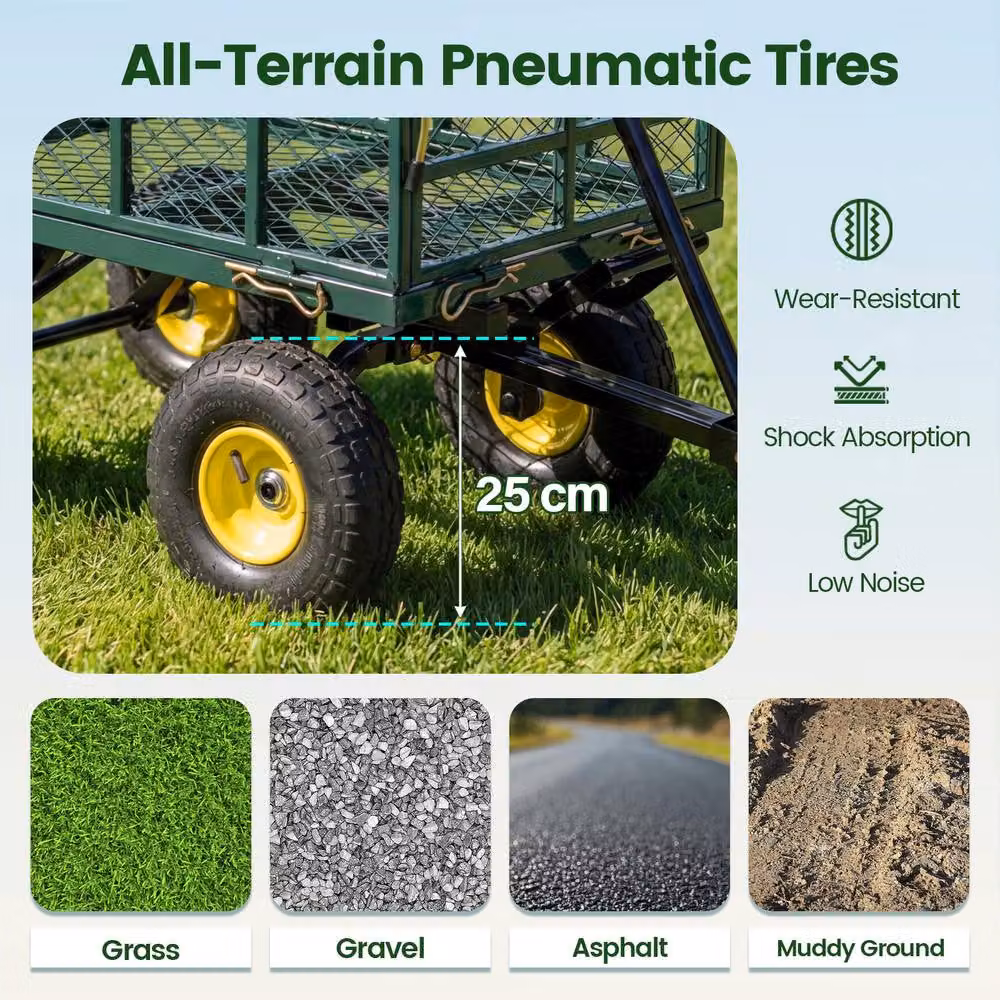 Gymax Folding Utility Garden Cart with Mesh Sides in Green – 4