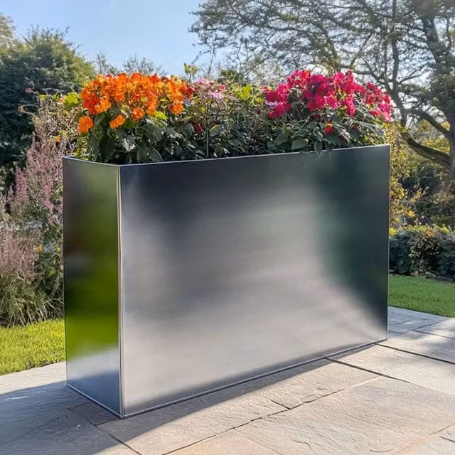 Woven Wood Silver Zinc Trough Planter, W: 80 cm, H: 60 cm, D: 25 cm – 1