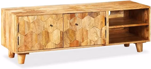 Berkfield Home Rustic Solid Mango Wood TV Cabinet in Brown, W/D/H: 118 x 35 x 40 cm