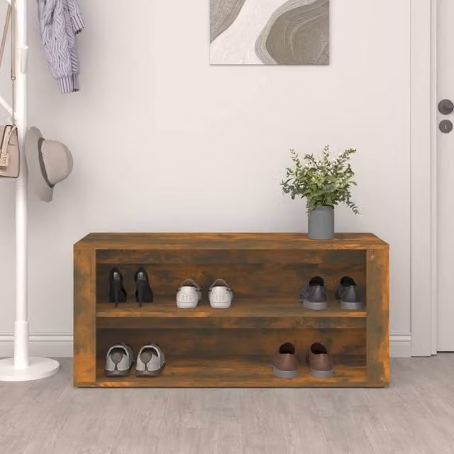 Berkfield Home Smoked Oak Shoe Rack in Brown, W/D/H: 100 x 35 x 45 cm