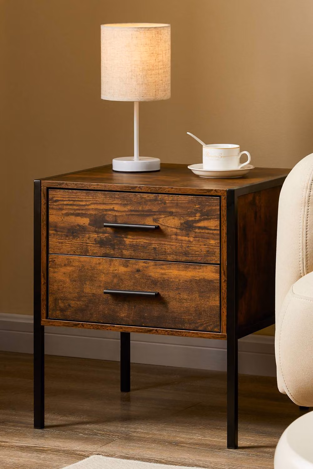 HD Designs Brooklyn 2 Drawer Chest of Drawers in Dark Brown Industrial Wood and Metal Bedroom Furniture – 4